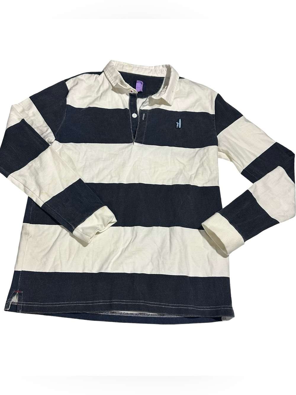 Johnnie O Prep Rugby Shirt Youth Sz 16 Fits Mens Sm Twilight Blue Stripe Cotton